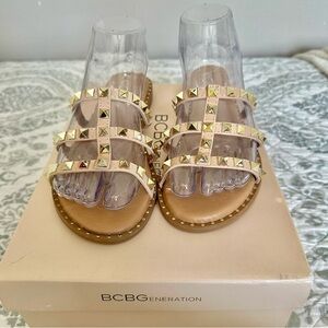 Forever Link Tan Sandals with Gold Studs